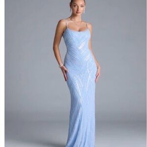 Windsor Light Blue Sequin Prom Dress